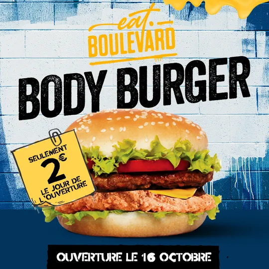 Flyer d'ouverture du restaurant Bodyburger